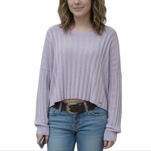 Hollister Sweater Lavender Cropped Womens L Baggy Y2K Chunky Knit Layers Cotton